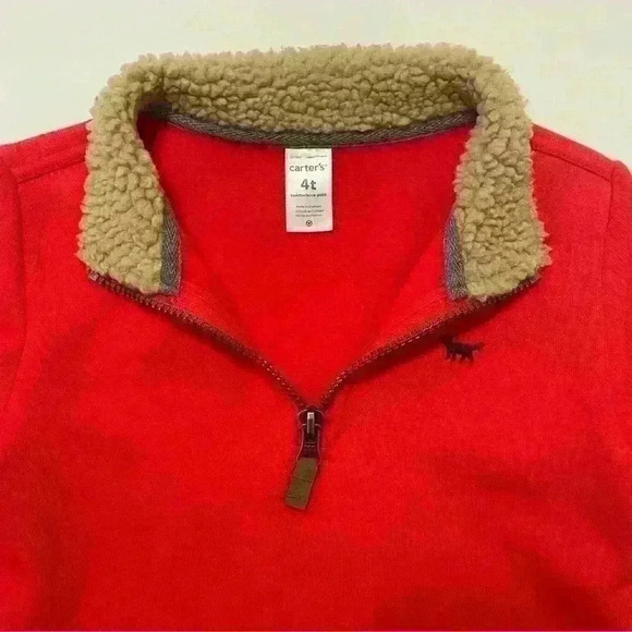 Carters Boys Quarter Zip Fleece Pullover Red Christmas 4T Fox Accent - Picture 7 of 7